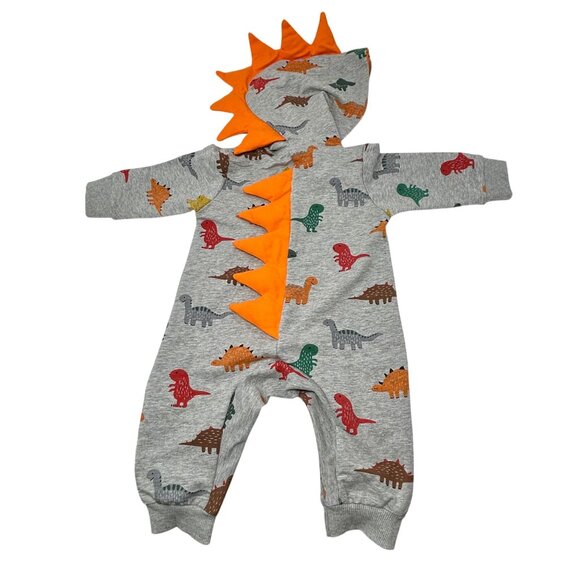 Size 6 Month - Grey Hooded Romper w/ Dinosaurs, Camo Pants, Green‎ Bodysuit - Picture 6 of 13